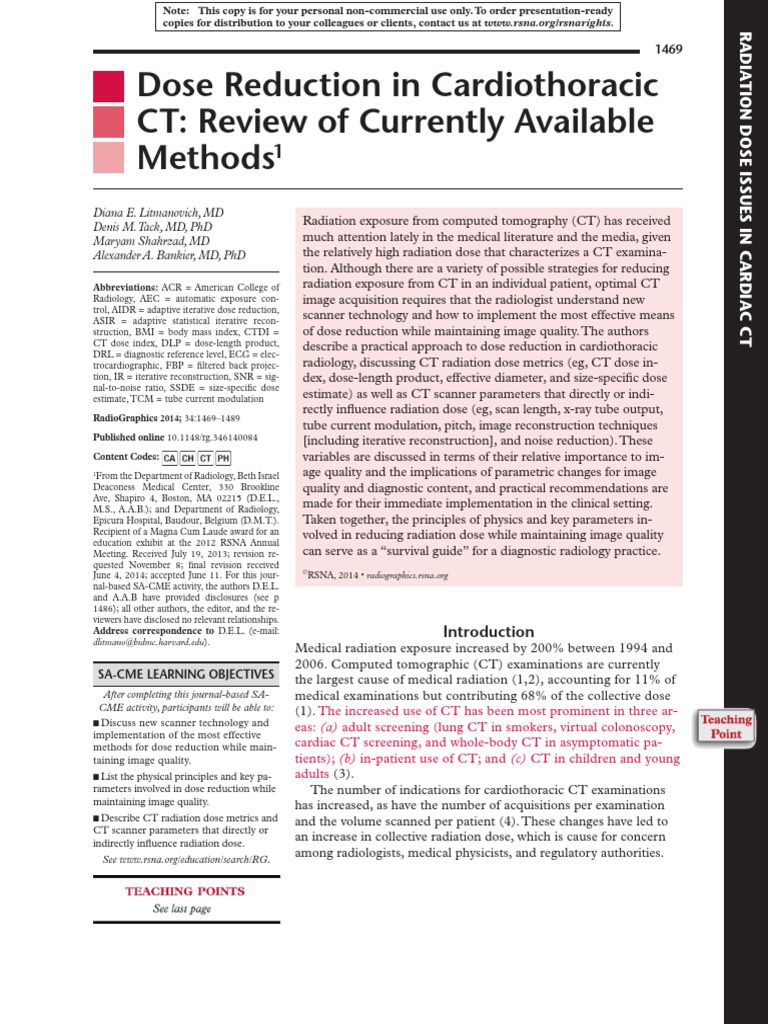 Cardiac CT Dose Reduction Strategies | PDF | Ct Scan | Angiography