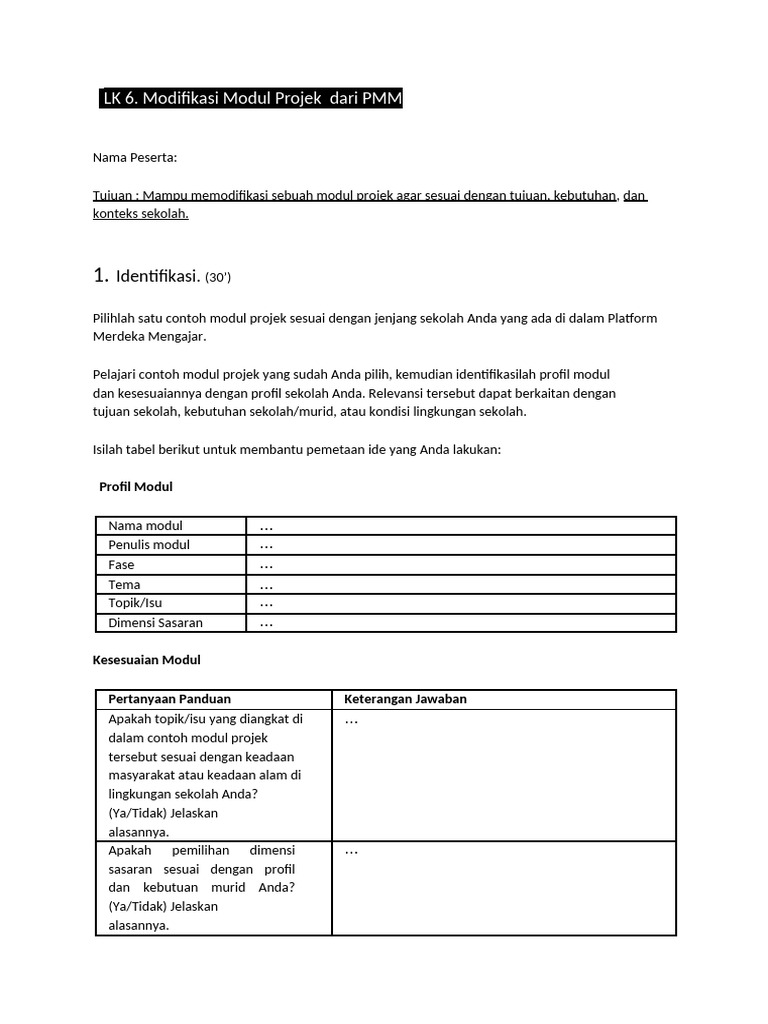 Modifikasi Modul Projek PMM Sekolah | PDF