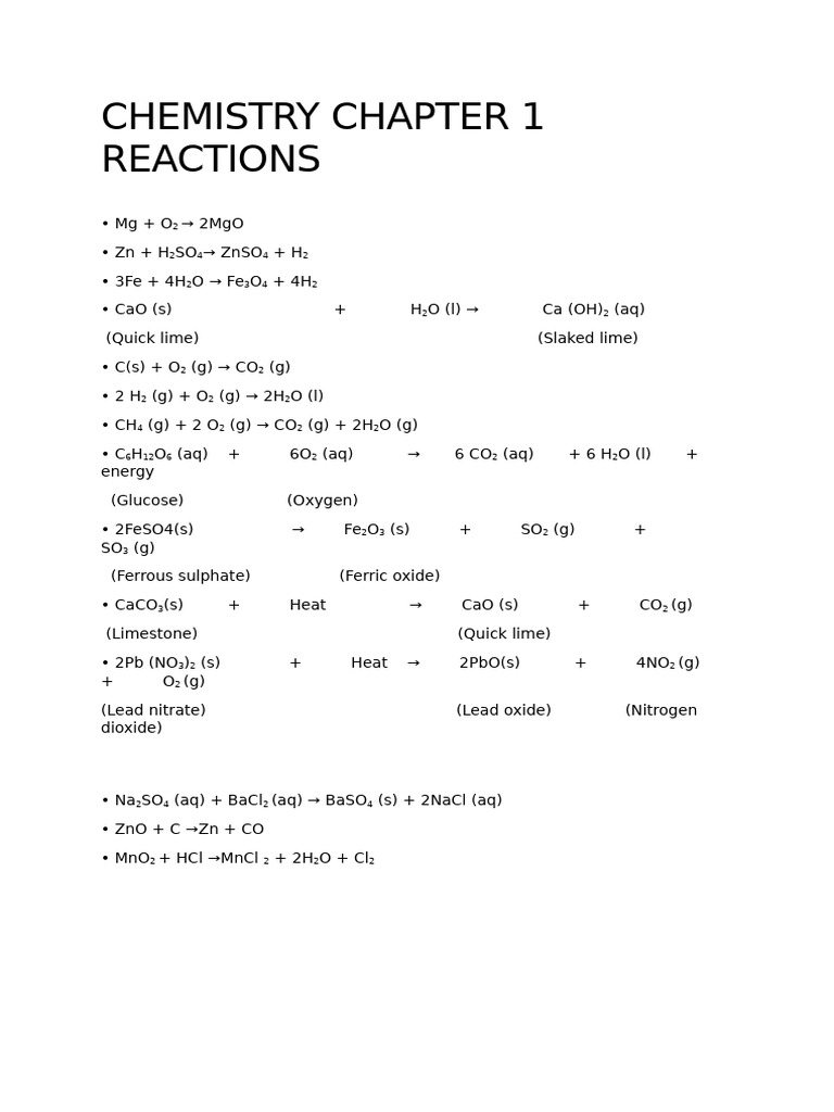 Chemistry Chapter 1 Reactions | PDF
