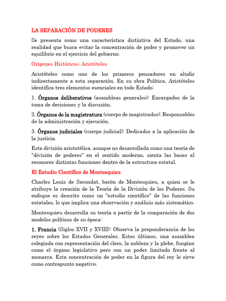 Separación de Poderes: Teoría y Práctica | PDF | Separación de poderes ...