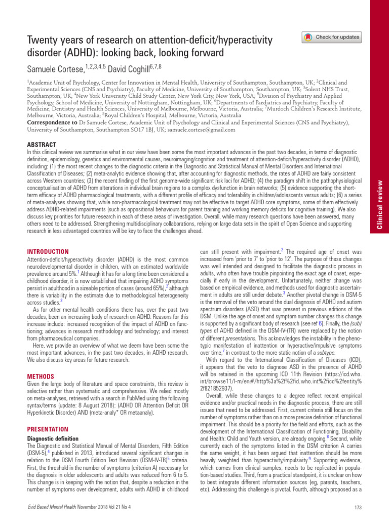 Advances in ADHD Research: 20 Years Review | PDF | Attention Deficit ...