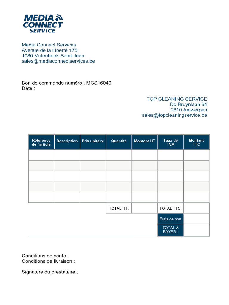 Bon de commande MCS16040 - Services de nettoyage | PDF