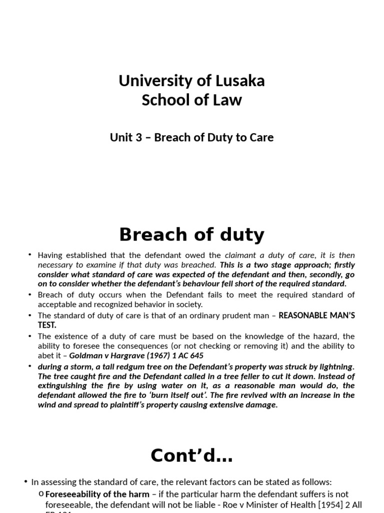 UNIT 3 Breach of Duty To Care | PDF | Common Law | Private Law