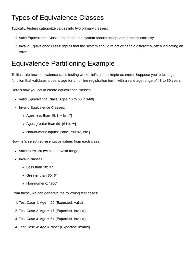 Types of Equivalence Class Partitioning | PDF