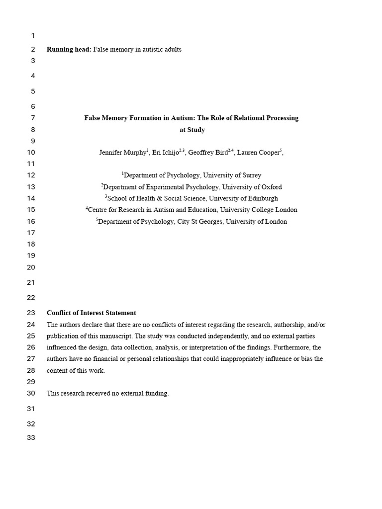 False Memory Formation in Autism The Rol | PDF | Neuroscience | Mental ...