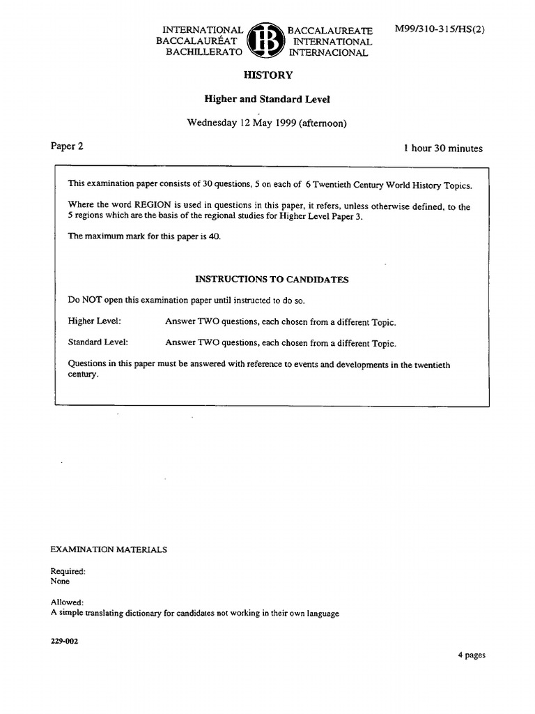 History Paper 2 HLSL | PDF