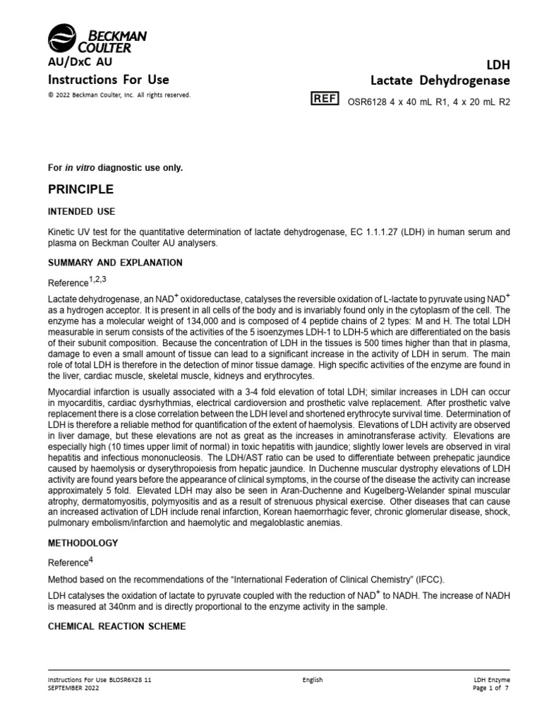 LDH Test Instructions for Use | PDF | Lactate Dehydrogenase | Clinical ...