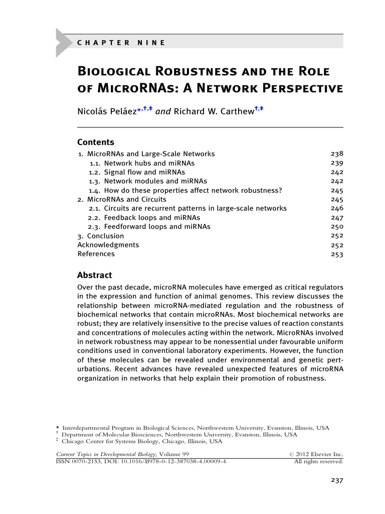 Biological Robustness and The Role of MicroRNAs A Network Perspective ...