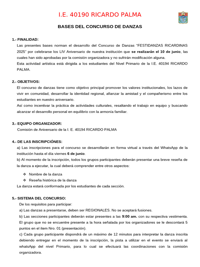 Concurso de Danzas Festidanzas 2025 | PDF | Bailes