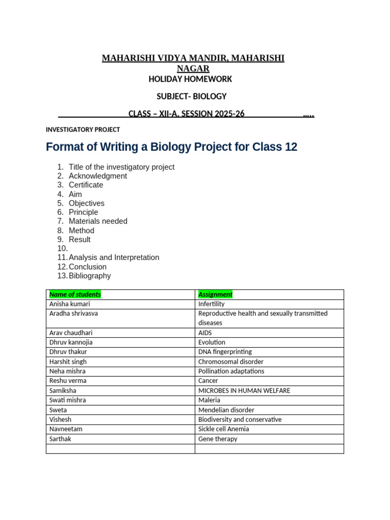 Class 12 Biology Investigatory Project Guide | PDF | Reproduction ...