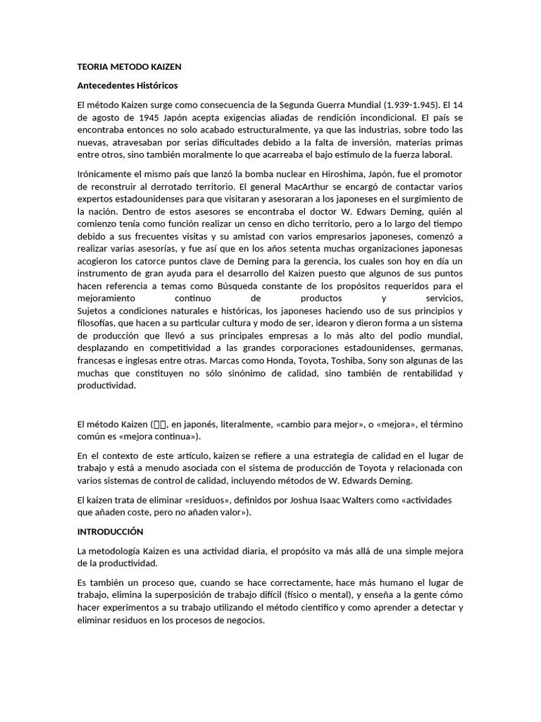Teoría del Método Kaizen: Mejora Continua | PDF | Lean Manufacturing ...