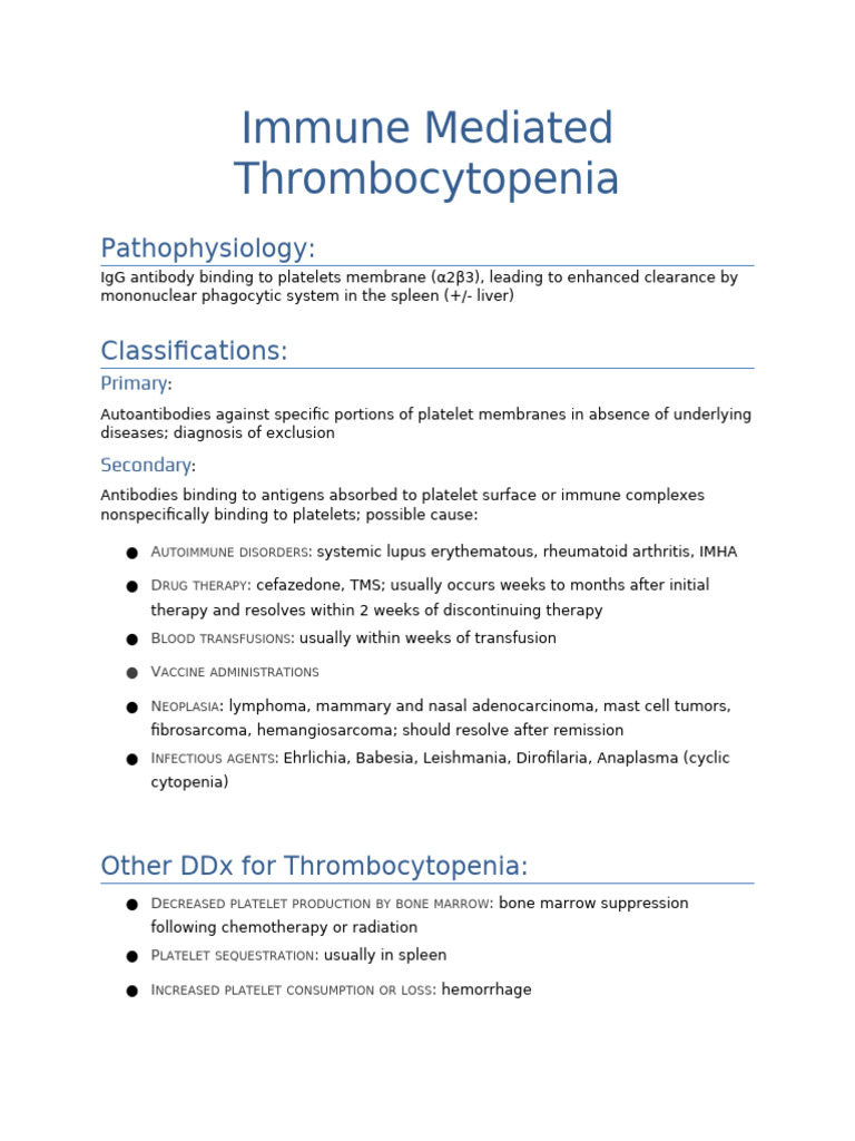 Immune Mediated Thrombocytopenia | PDF | Bleeding | Platelet