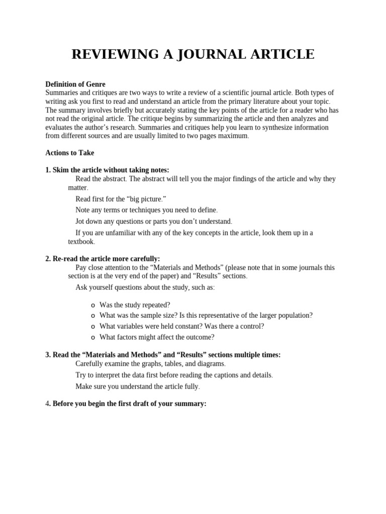 How to Review a Journal Article | PDF | Methodology | Cognition