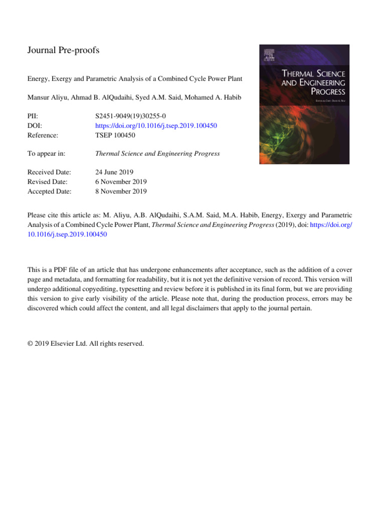 Combined Cycle Power Plant Analysis | PDF | Exergy | Applied And ...