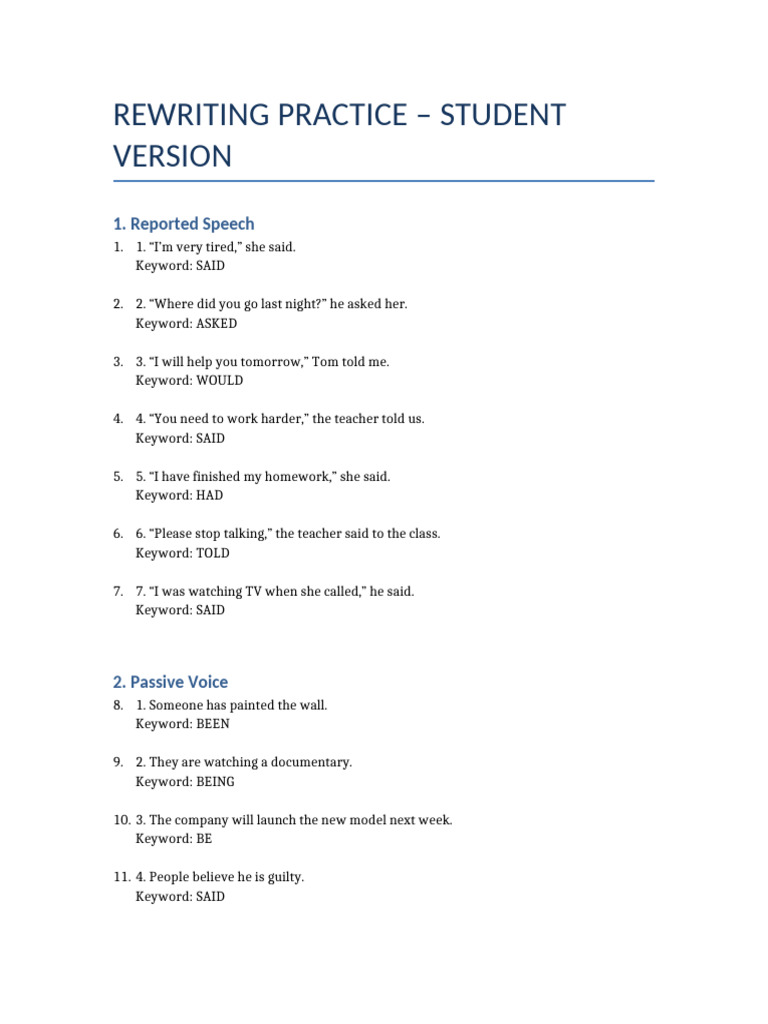 Rewriting Practice Student Version | PDF | Linguistics
