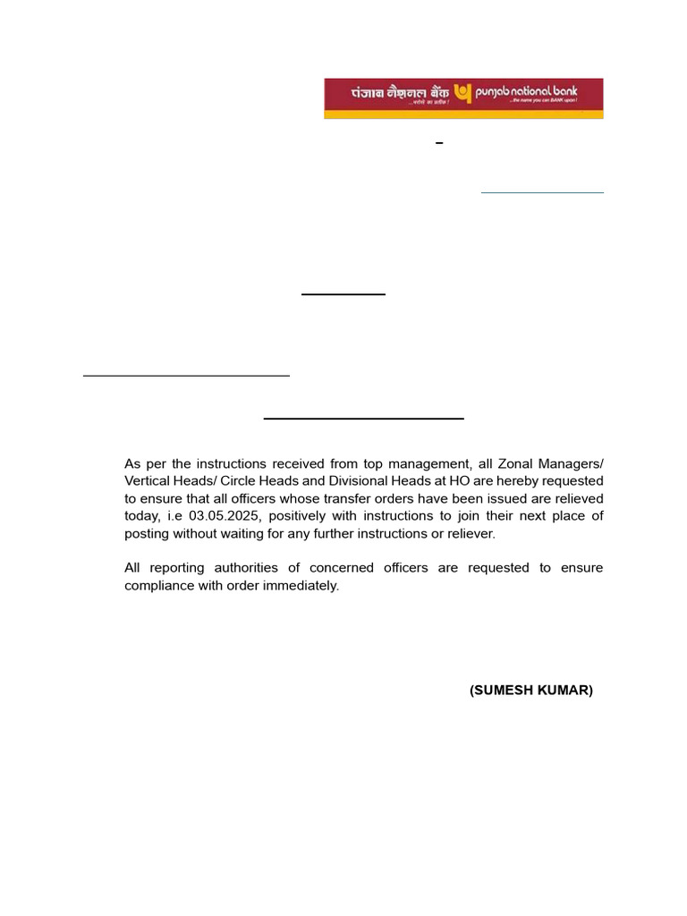 Notice for Officer Relieving Orders | PDF