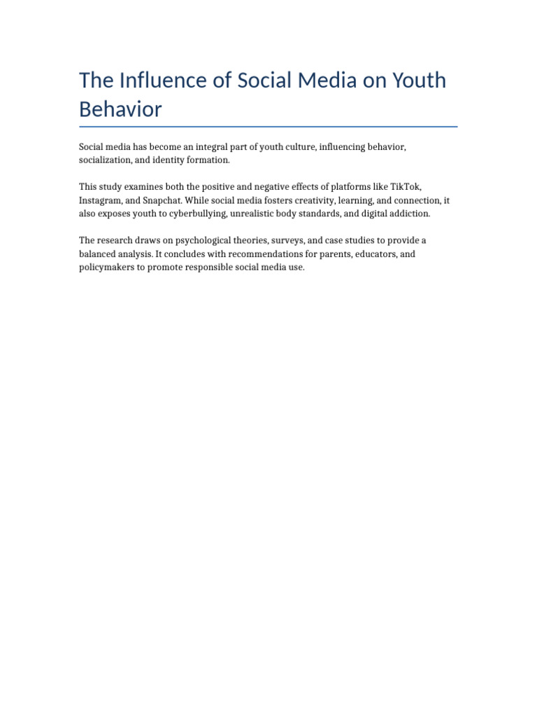 Impact of Social Media on Youth Behavior | PDF