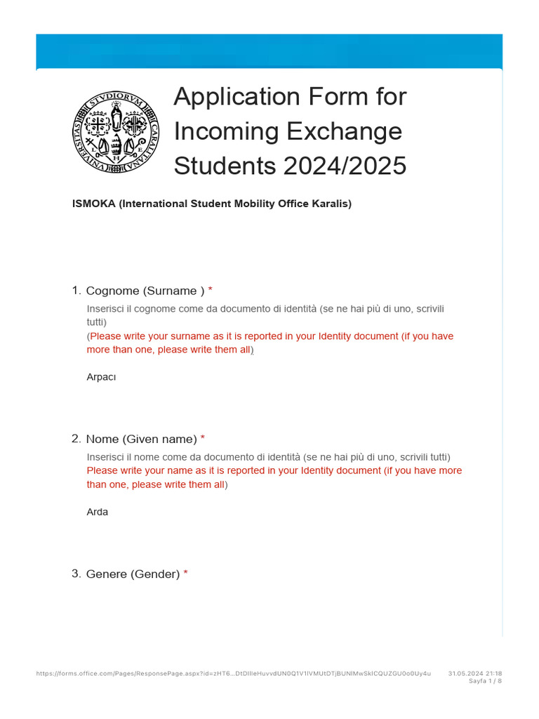 Exchange Student Application Form 2024/25 | PDF | Identity Document ...