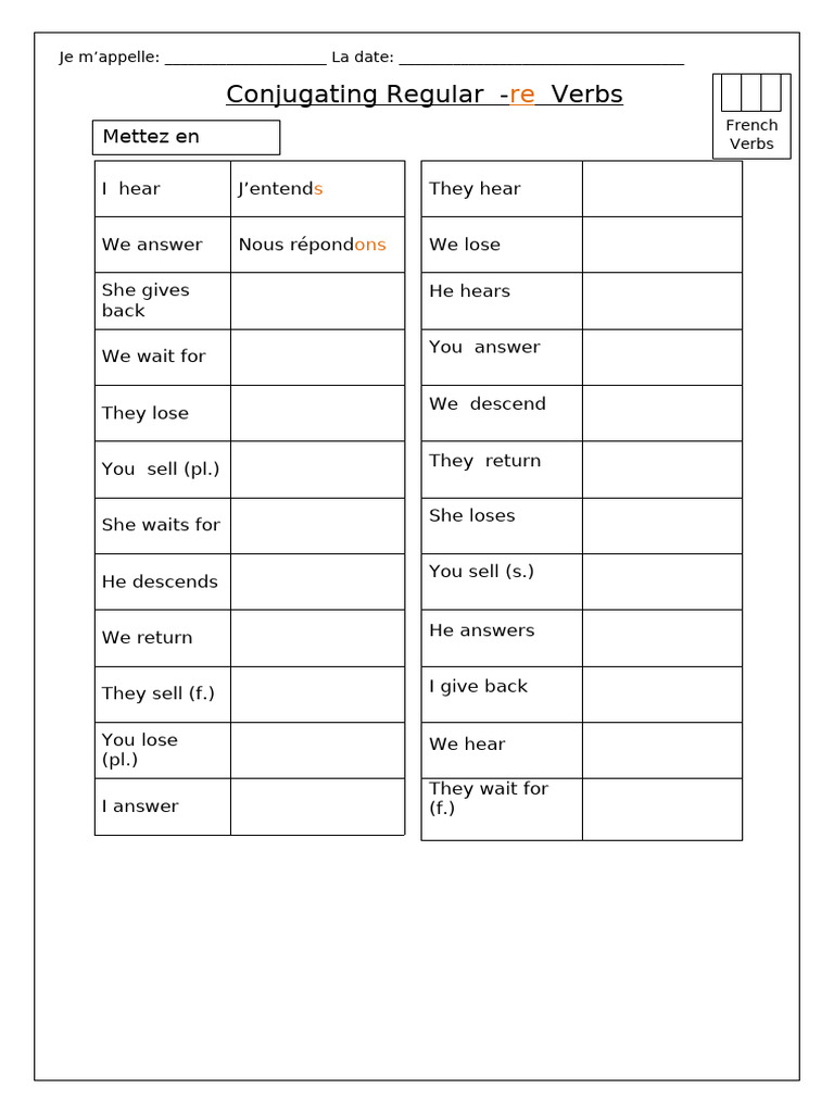 4 Conjugating Regular Re Verbs | PDF