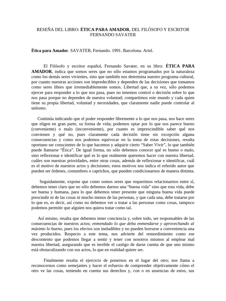Reseña Del Libro Ética para Amador | PDF | Libertad