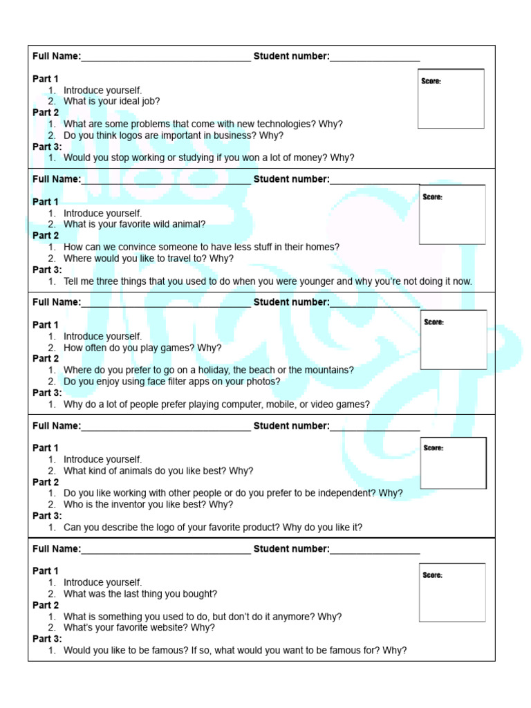 Student Self-Introduction Questionnaire | PDF
