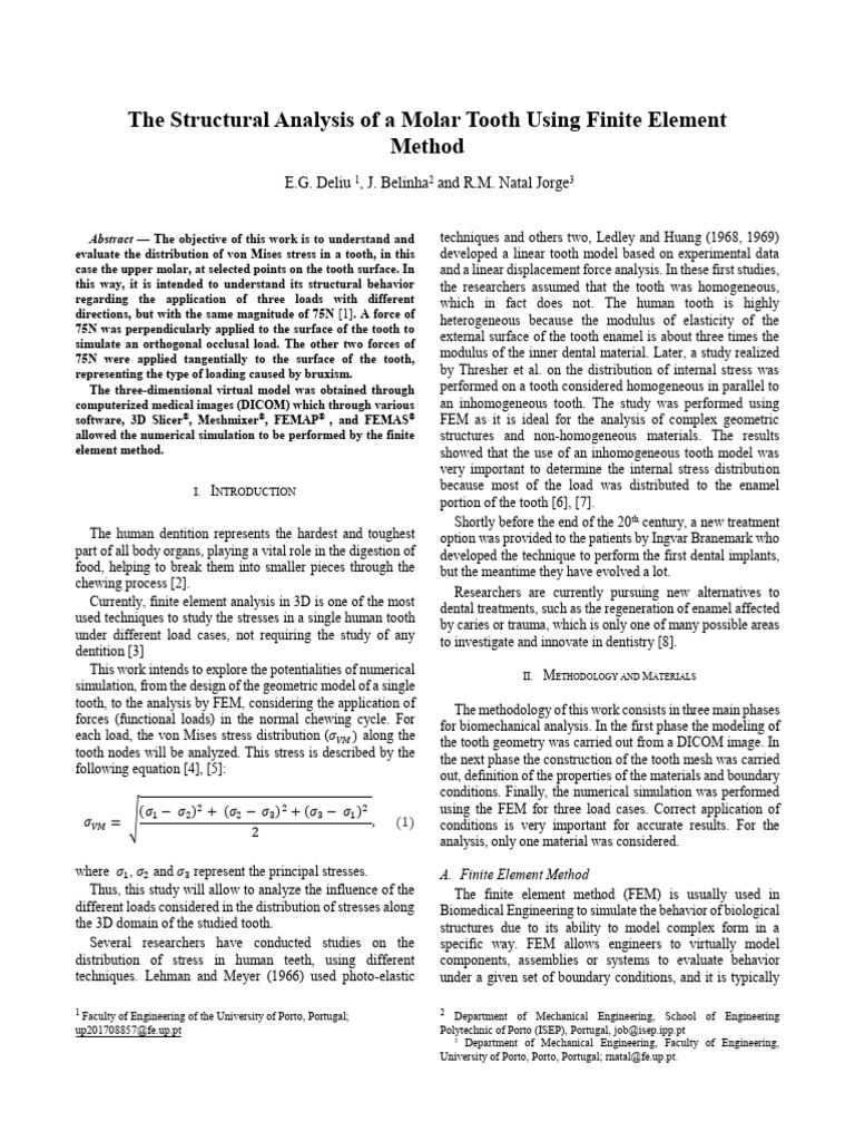 Stress Analysis of Molar Tooth FEM | PDF | Finite Element Method ...