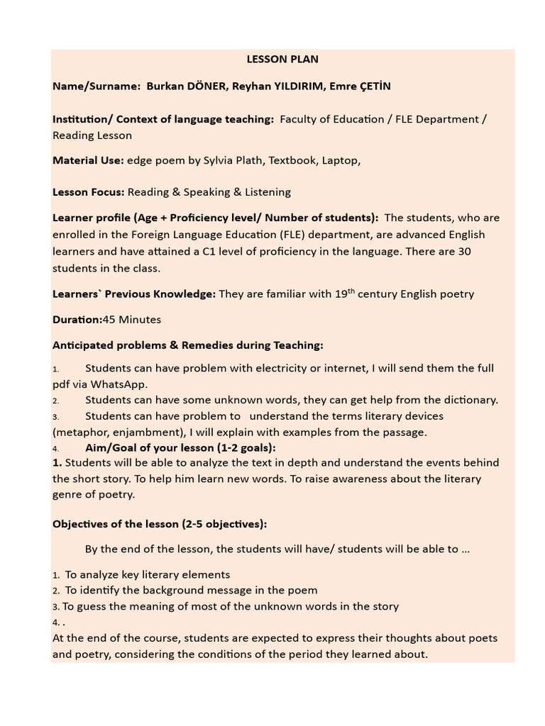 Advanced Poetry Lesson Plan | PDF | Poetry | Lesson Plan