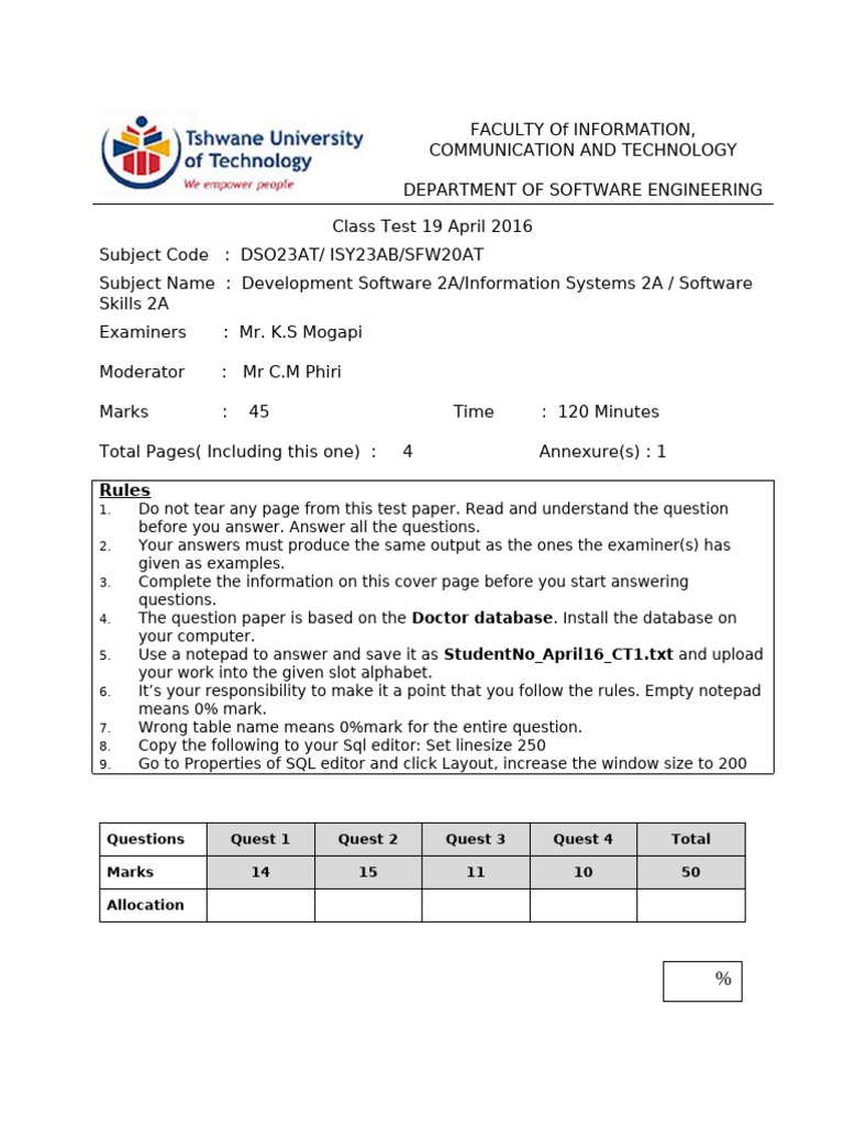 Software Engineering Class Test SQL Queries | PDF | Data Management ...