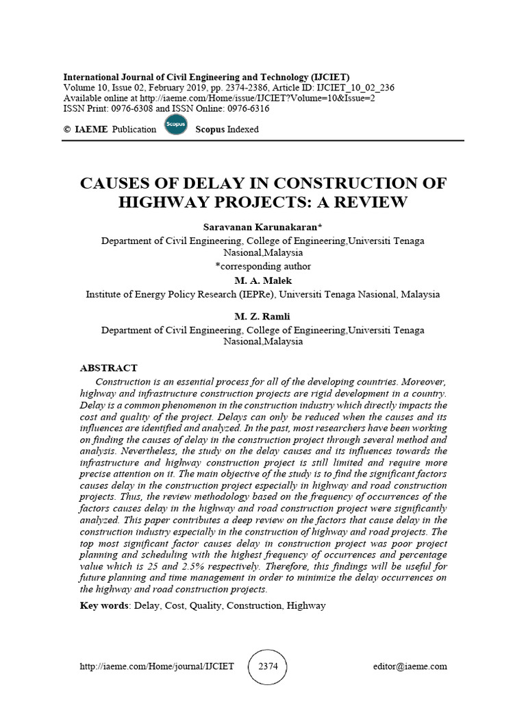 Causes of Delay in Highway Construction | PDF | Road | Real Estate