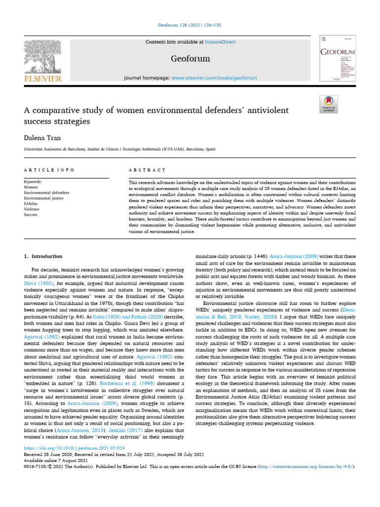 A Comparative Study of Women Environmental Defenders' Antiviolent ...