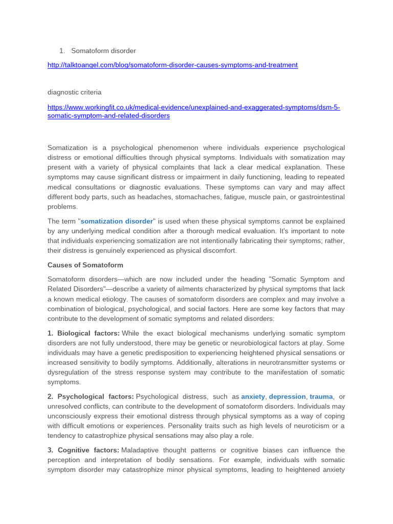 Understanding Somatoform Disorders | PDF | Dissociation (Psychology ...
