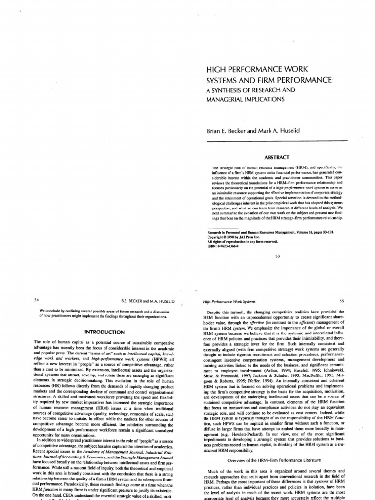 High-Performance Work Systems Impact | PDF | Human Resource Management ...