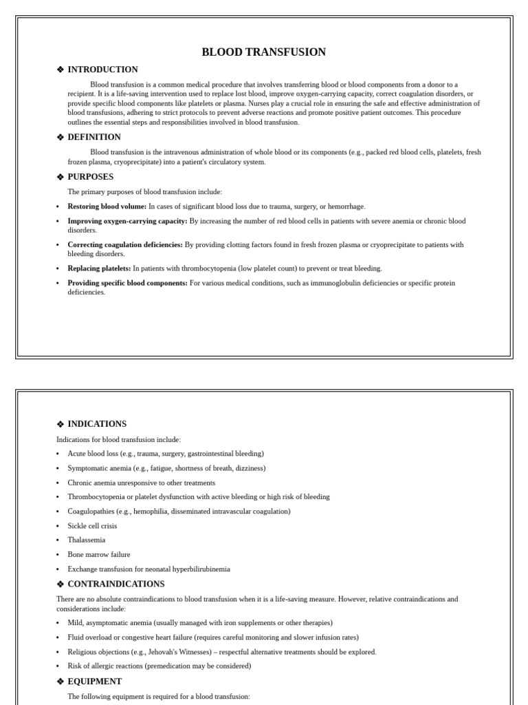 Blood Transfusion Procedure Guide | PDF | Bleeding | Blood Transfusion