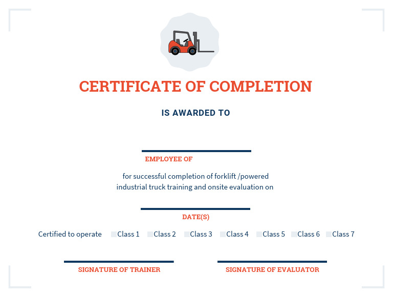 Forklift Certification Completion Template | PDF