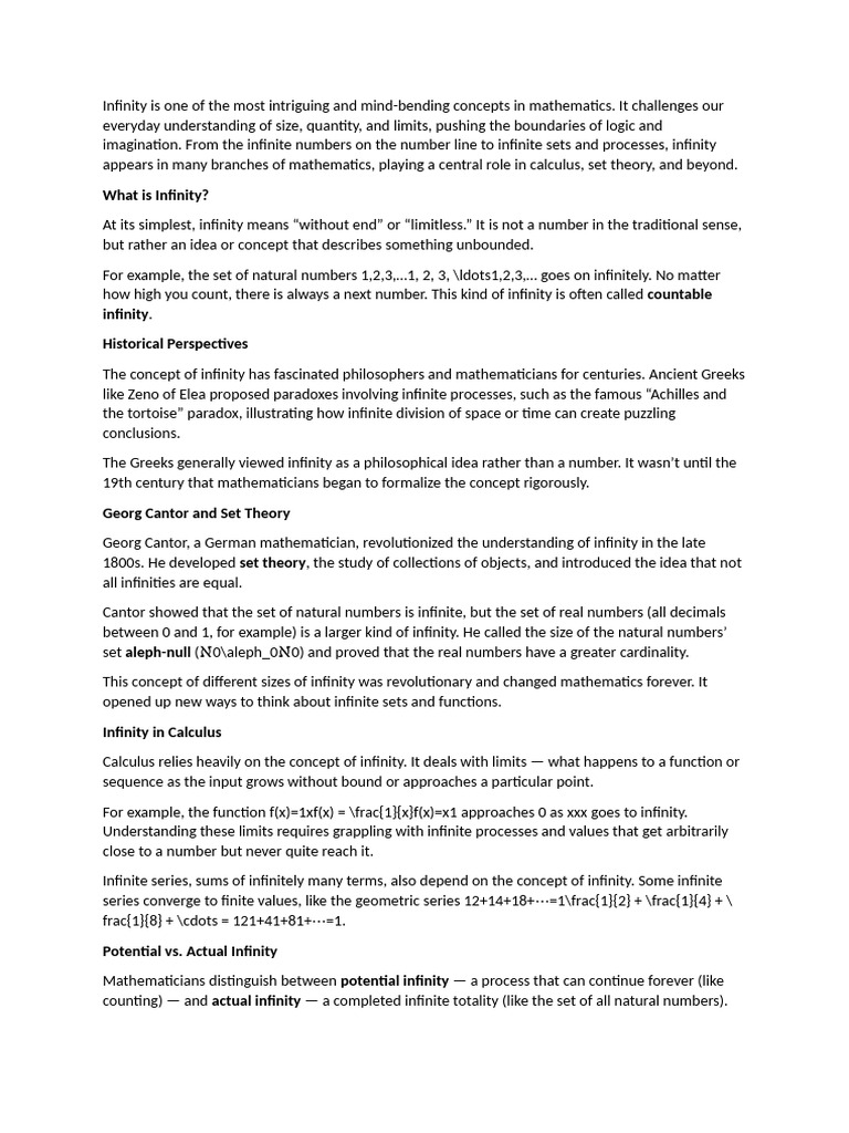 Understanding Infinity in Mathematics | PDF | Infinity | Limit ...
