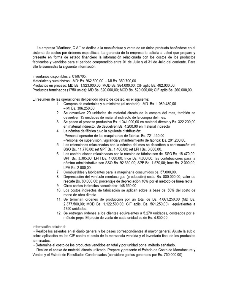 Ejercicios Prácticos de Contabilidad de Costos | PDF | Contabilidad de ...