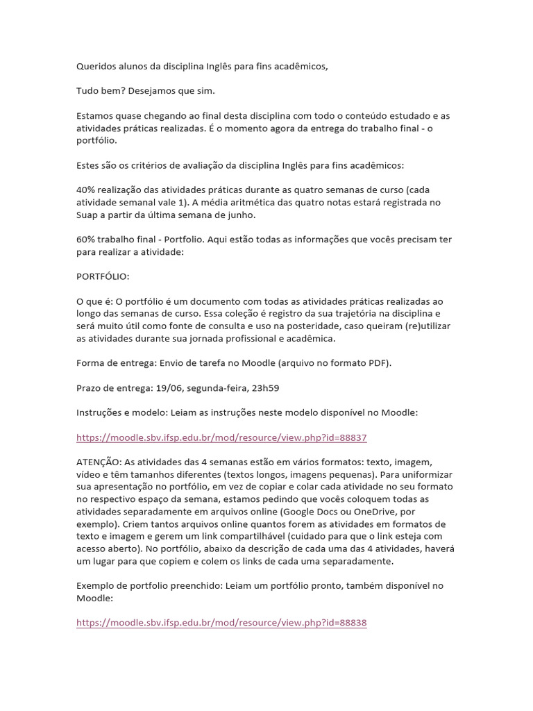 Entrega do Portfólio de Inglês Acadêmico | PDF | Imagem | Moodle