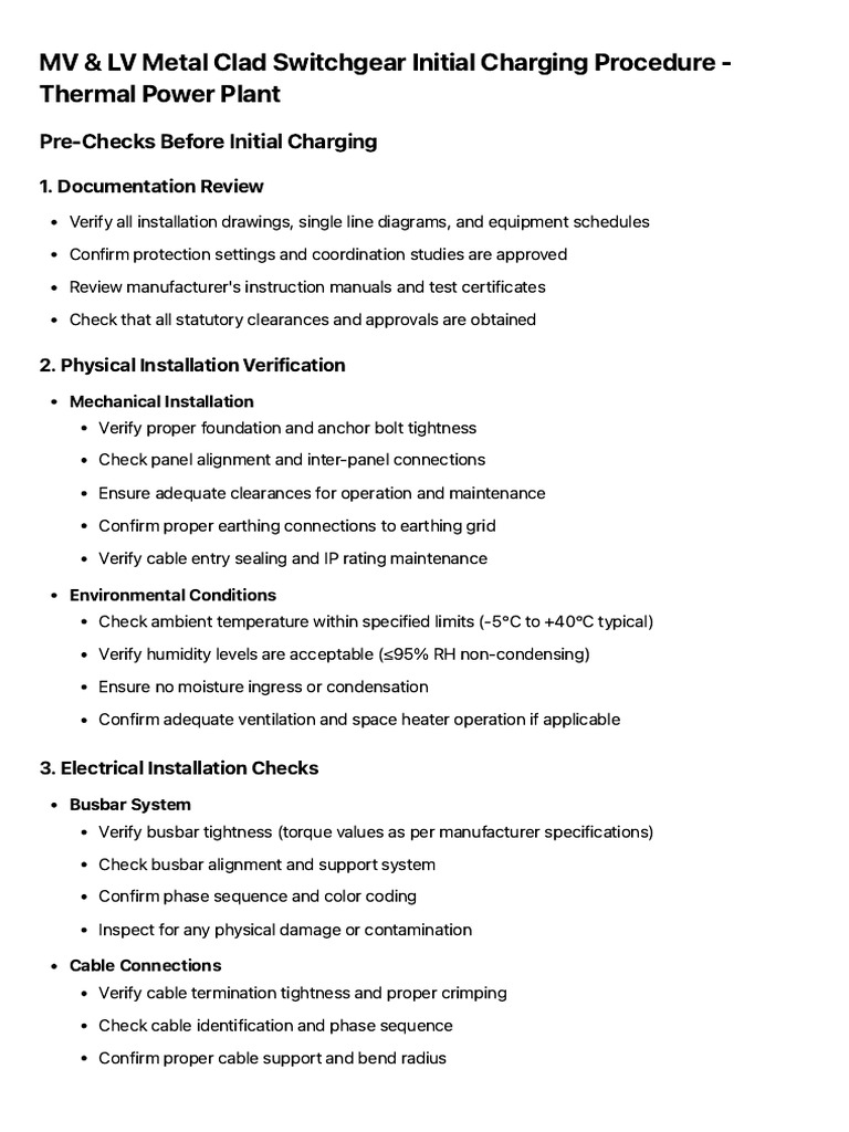 MV & LV Switchgear Charging Procedure | PDF | Building Engineering ...