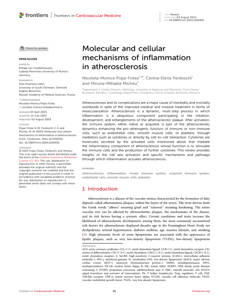Molecular and Cellular Mechanisms of Inflammation in Atheroesclerosis ...