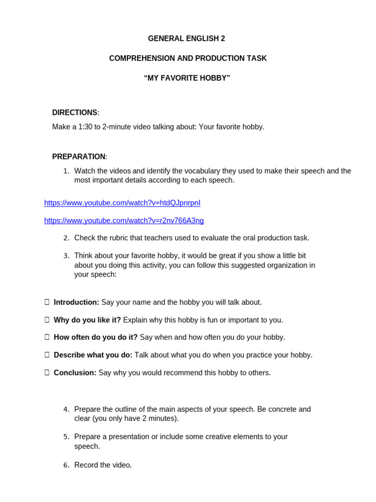 English 2 Oral Production Task-1 | PDF
