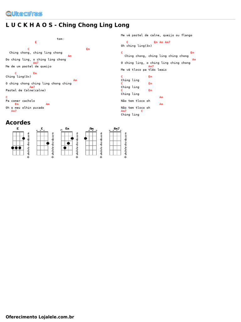 L U C K H a O S - Ching Chong Ling Long [Uke Cifras] | PDF