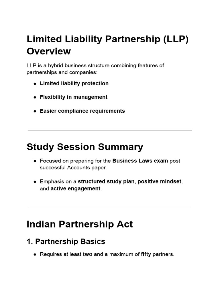Limited Liability Partnership (LLP) Overview | PDF | Limited Liability ...