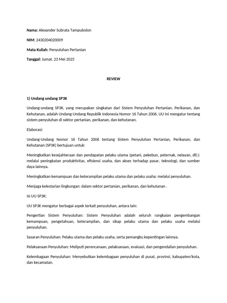 SP3K dan Permentan No 3 Tahun 2018 | PDF