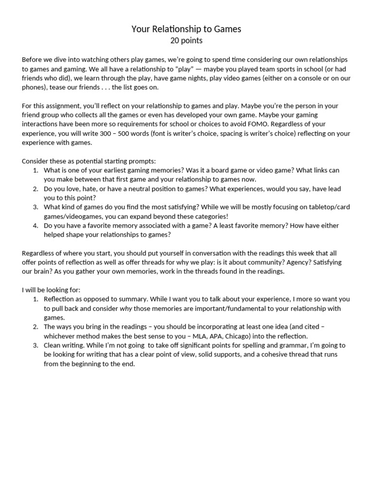 Reflecting on Personal Gaming Experiences | PDF