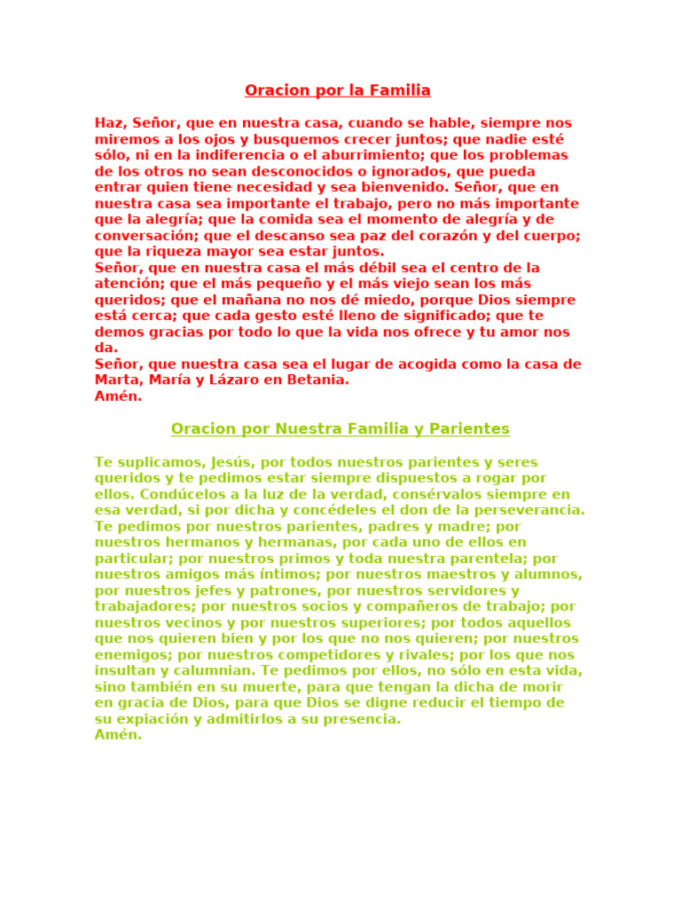 Oración por la Familia y Parientes | PDF