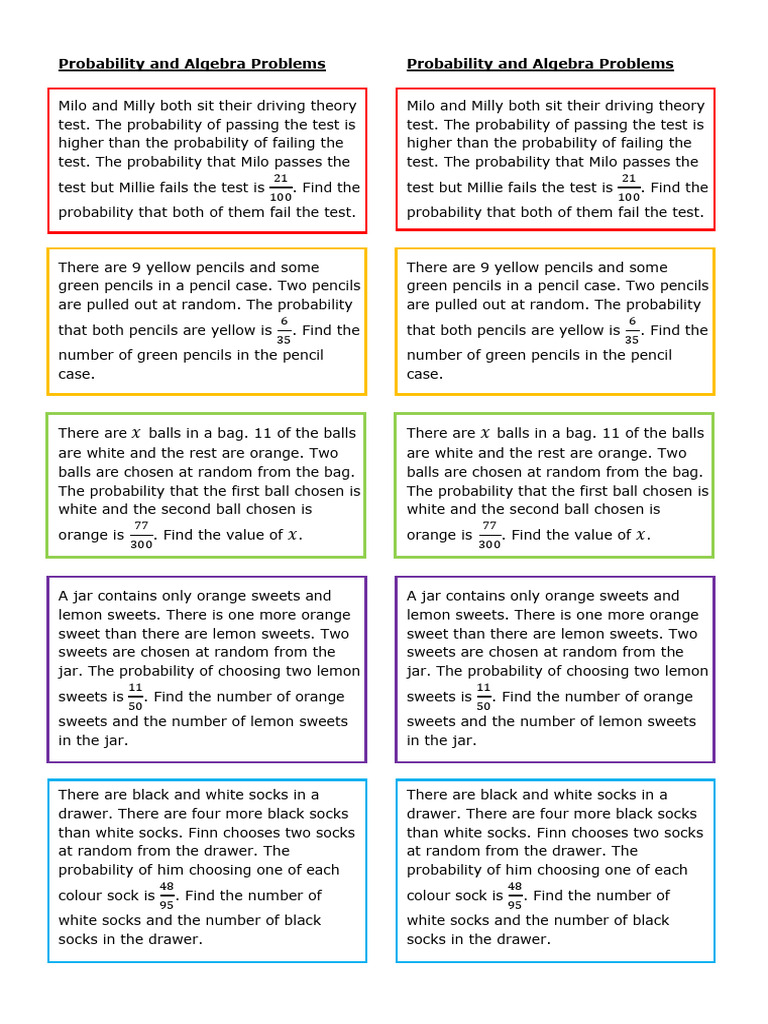 Probability Problems for Class 10 | PDF | Probability | Mathematics