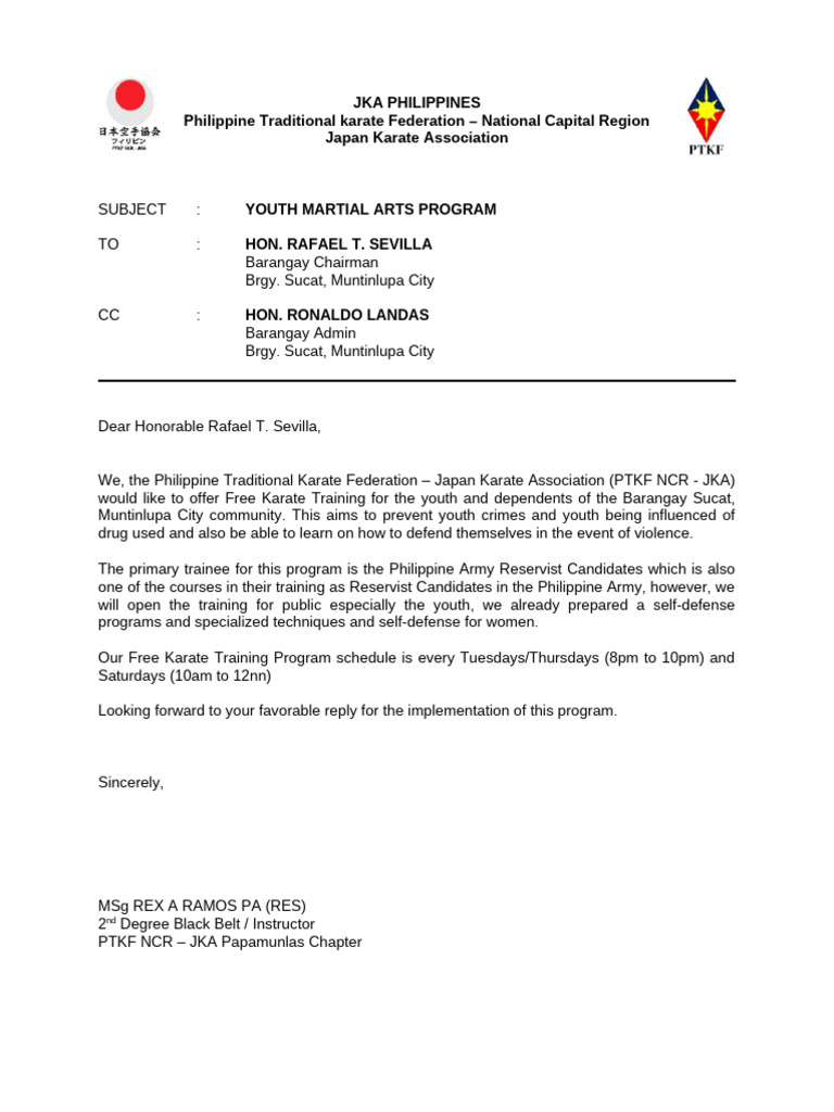 Free Karate Training for Youth in Sucat | PDF