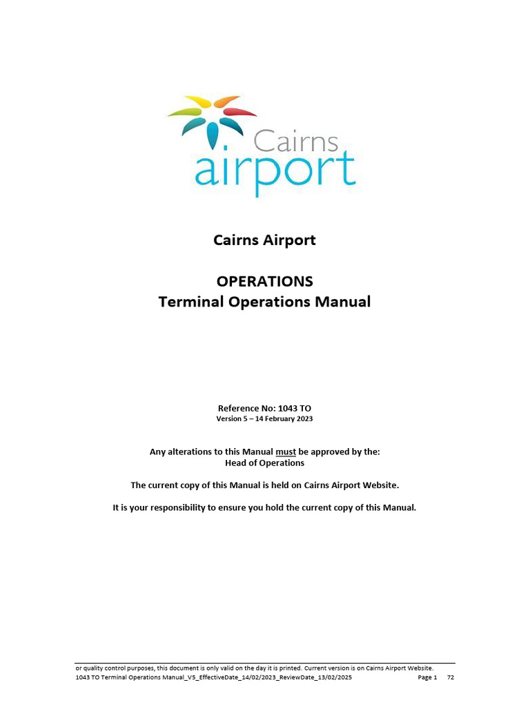 Cairns Airport Terminal Operations Manual | PDF | Airport | Airport ...