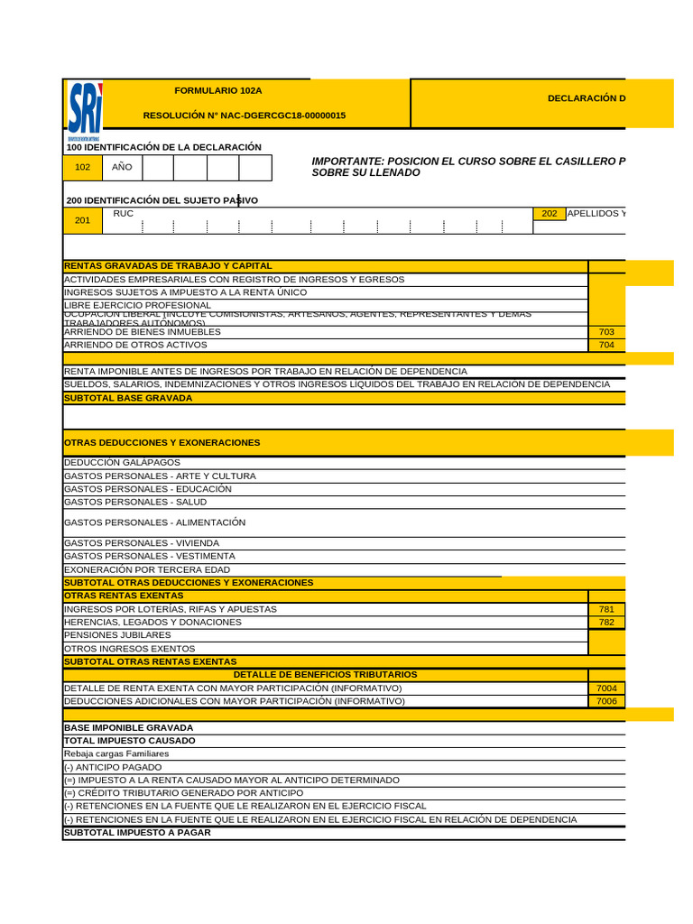 Declaración Impuesto 102A | PDF | Impuestos | Impuesto sobre la renta