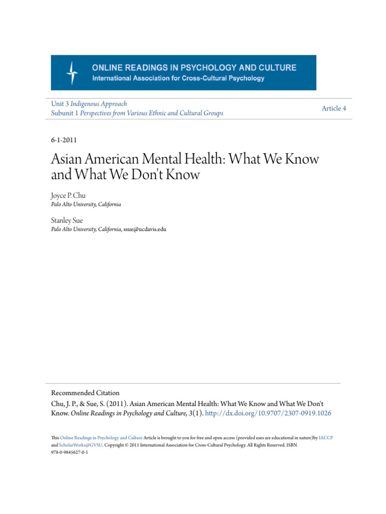 Asian American Mental Health What We Know and Don't Know PDF Mental